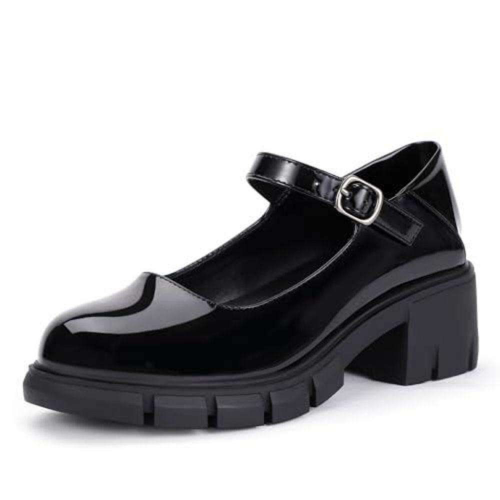 IDIFU Black Platform Mary Janes Dress Shoes Closed Round Vegan Patent Leather 9